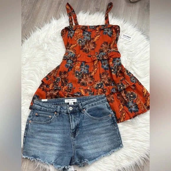 🆕 Old Navy Girl Orange Floral Ruffled Top Size M(8) - Picture 7 of 9